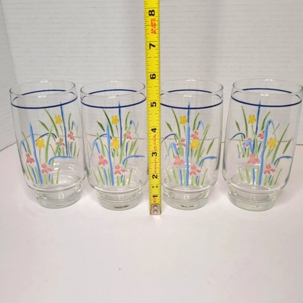 Sango Pastels Floral Drinking Glass Short Tumblers 5 1/8